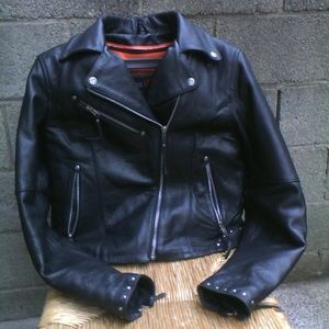Women's leather motorcycle jacket